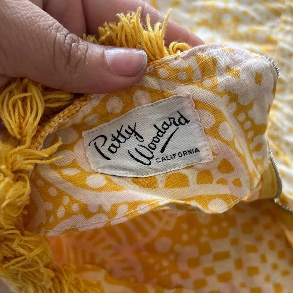Vintage Patty Woodard California Yellow Tassel Abstract Mini Dress - Picture 2 of 6